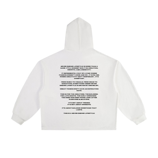 Never Ending Lifestyle Essential Heavyweight Oversized Drawstring Hem Hoodie (Black Logo)