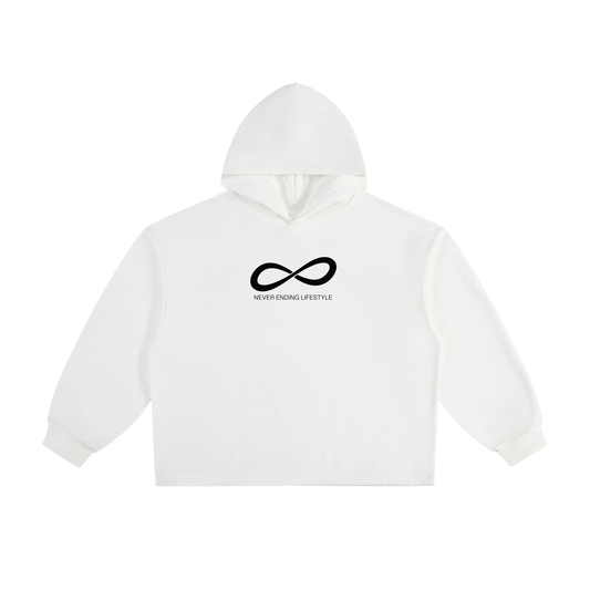 Never Ending Lifestyle Essential Heavyweight Oversized Drawstring Hem Hoodie (Black Logo)